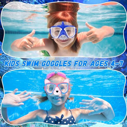 Fabbay 2 Pcs Kids Swim Goggles with Nose Cover Ages 4-7 Funny Dog Snorkel Mask Kids Anti Fog Diving Swimming Goggles No Leaking Clear Waterproof Snorkel Goggles in Saudi Arabia