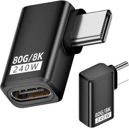 240W 80GBPS USB C ADAPTER ، Thunderbolt 5 USB C ADAPTER ، 90DEGREE TYPE C MALE إلى Extender 8K@60Hz ، 120GBPS عرض عرض الفيديو ، للهاتف 15/16 ، VR ، التلفزيون ، الكمبيوتر المحمول ، carplay-2pack (الزاوية اليمنى) in Kuwait