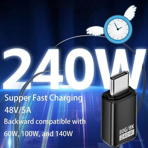 240W 80Gbps USB C Adapter, Thunderbolt 5 USB C Adapter, 90Degree Type C Male to Female Extender 8K@60Hz, 120Gbps Video Bandwidth, for Phone 15/16, VR,TV,Laptop, Carplay-2Pack (Right Angle) in Saudi Arabia