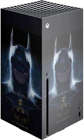 Skinit Decal Gaming Skin Compatible with Xbox Series X Console - Officially Licensed DC Comics The Flash Movie: Batman Multiverse Logos Design in Saudi Arabia