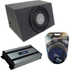 Harmony Audio HA-A102 Subwoofer Single 10" Sub Box Bundle HA-A800.1 Amp Universal Car Stereo Hatchback Sealed