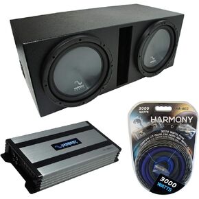Harmony Audio Universal Car Stereo Rhino Coated Ported Dual 12"-Bundle R124 Sub Box & HA-A800.1