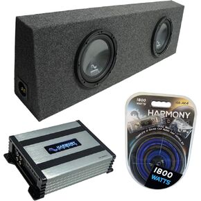 Harmony Audio Compatible with Universal Regular Standard Cab Truck HA-R104 Dual 10" Loaded Sub Box Enclosure with HA-A400.1 Class D Amplifier