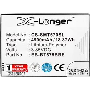 4900MAH بطارية استبدال Galx Tab نشط 3 Galx Tab نشط 3 8.0 علامة تبويب Galx نشطة 3 8.0 2020 SM-T570 SM-T575 SM-T575N SM-T577 PN EB-BT575BBE GH43-05039A