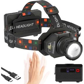 مصباح يدوي LED مصابيح الأمامية ، 1100 Lumens Super Bright Rethargeable مع ضوء أحمر أبيض | 9 أوضاع | Zoomable | مصباح رأس مستشعر الحركة المقاوم للماء للتخييم الذي يركض إصلاح سيارات الصيد