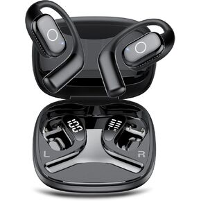 Open Ear Bluetooth 5.4 Headphones, Wireless Earbuds Sport Over Earphones Mic with Ear Hooks 50H Playtime（Black）