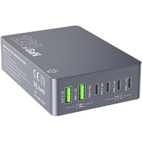220W USB C Fast Charger, 6-Ports GaN Charging Station with 100W PD3.0&QC3.0 Multi-Port Fast Charging Desktop Charger Compatible for Laptop, MacBook, iPad, iPhone, Dell, Samsung, HP