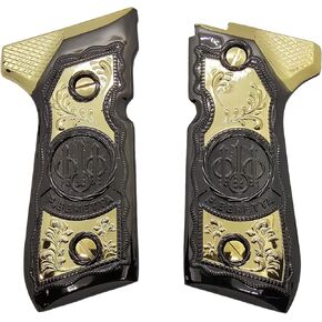 Custom for Beretta 92 - Luxury Black & Gold Two-Tone Metal Grips with Scrollwork, Includes Matching Screws, Fits Full-Size Beretta Models, 92FS, m9, 92a1, 92 INOX, Custom Design