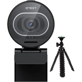Emeet S600 4K كاميرا ويب للبث مع حزمة ميكروفونات إلغاء الضوضاء المزدوجة (أسود) مع ترايبود عنكبود 10 بوصة مرنة (عنصران)