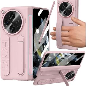 for OnePlus Open Case with Wrist Strap, [Pastable S Pen Holder & Stylus] All-Inclusive Phone Case with Kickstand Hinge Protection Screen Protector Wristband Cover for OnePlus Open Black