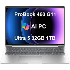 HP ProBook 460 G11 Business Laptop (16" FHD+ Anti-Glare, Intel Core Ultra 5 125U (> i7-1355U), 32GB DDR5 RAM, 1TB SSD) Backlit, Fingerprint, 1080p Webcam, Wolf Security, Win 11 Pro, 2025 AI PC