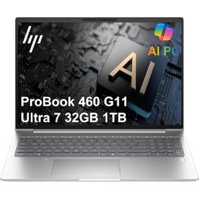 HP ProBook 460 G11 Business Laptop (16" FHD+, Intel Ultra 7 155U, 32GB DDR5 RAM, 1TB SSD) HP Wolf Security, Backlit Numeric KB, 1080P IR Webcam, Fingerprint, Ethernet, Win 11 Pro, 2025 AI PC