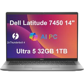Dell Latitude 7450 7000 Business Laptop (14" FHD+, Intel Ultra 5 135U (> i7-1355U), 32GB RAM, 1TB SSD, HDR Webcam) Ultralight, Thin, Backlit, 2 x Thunderbolt 4, Wi-Fi 7, 13-Hr Battery Life, Win 11 Pro