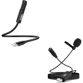 MillSO Bundle Portable USB Gooseneck Microphone + External Clip-on Mini USB Microphone - 2M/6.5FT