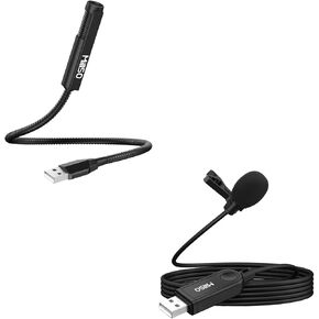 MillSO Bundle Portable USB Gooseneck Microphone + External USB Lavalier Microphone - 2M/6.5FT