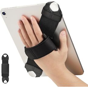 Fintie Universal Tablet Hand Strap Holder for 9-11 Inch Tablets eReaders, 360 Degrees Swivel PU Leather Secure Portable Adjustable Handle Grip for iPad, Galaxy Tab and 9-11" Tablets, Black