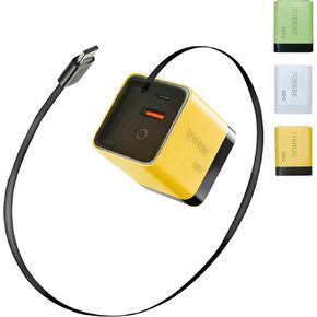3 in 1 Gan Charger,Scalable 80w Max Fast Charger Module,3 in 1 Retractable Wall with Type-C Cable and 2 USB Ports,Portable Fast Charging Adapter with Foldable Plug,for Phones,Tablets,Laptops (Yellow)