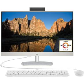 HP 24" All-in-One Desktop, AMD Athlon Gold 7220U Processor, AMD Radeon Graphics, 4 GB RAM, 256 GB SSD, Windows 11 Pro (Snow White)