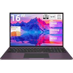 jumper 16 Inch Laptop,12th N150 Processor,1200P IPS Display,1-Year Office 365, 16GB DDR4, 1TB SSD 128GB ROM, Windows 11 Computer, tubro Boost 3.6GHz,Wi-Fi 5, Type-C, Purple