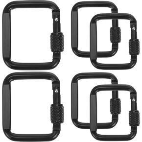 Square Carabiners Aluminum Key Clips with Threaded Lock, 6Pcs Black Outdoor Clasps for Campers/Hikers, Secure Keys/Tools Accessories for Backpacking/Camping/Daily Use