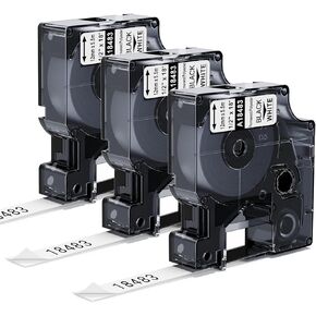 Rhino Label Tape 3/4" 18484 A18484 Compatible with DYMO Rhino Permanent Polyester Label Tape Refills for DYMO Rhino 4200 5000 5200 6000 Industrial Label Maker, Black on White, 3/4" x 18',3-Pack