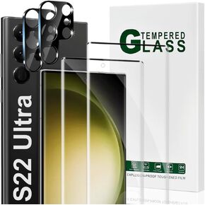 [2+2 Pack] For Galaxy S22 Ultra 5G 6.8'' Tempered Glass Screen Protector, Camera Protector, 9H Tempered Glass Scratch Resistant, Ultrasonic Fingerprint Support, 3D HD Curved,touch sensitive
