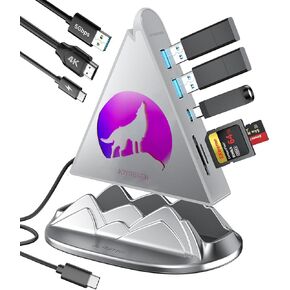 USB C Hub, 8-in-1 Vertical USB-C Multiport Hub with 4K HDMI, 100W Power Delivery, 3 USBA 3.0, USBC 5Gbps, SD/TF, Base-Stand, RGB Dongle for MacBook Air/Pro, iMac, Dell XPS, Surface, HP, iPad