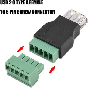 موصل أنثى النوع A محول 5 دبوس موصل المسمار تصميم مضغوط لتوسيع كابل USB الأسود مادة PVC 1PCs