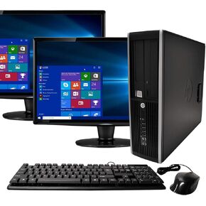 HP Elite Desktop Computer Intel Quad Core i5 3.1-GHz, 8 GB Ram, 1 TB, Dual 19in LCD Monitors, DVD, WiFi, Bluetooth, Windows 10 (Renewed)