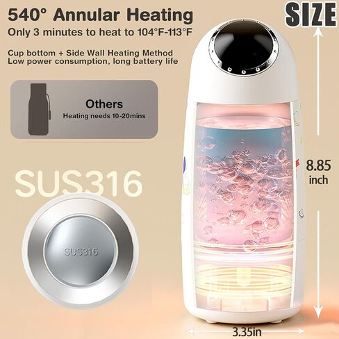 Portable Bottle Warmer for Baby Formula, 17oz Travel Milk Warmer with Fast Charge Cordless 3min Rapid Heat Instant Breastmilk Formula Water Warmer with Adjustable Temperature Journey On The Go in Kuwait