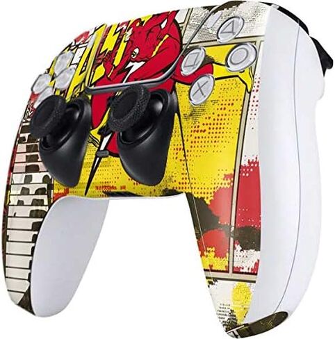Skinit Decal Gaming Skin Compatible with PS5 Controller - Officially Licensed DC Comics Flash Block Pattern Design in Saudi Arabia