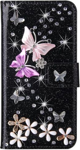 Losin متوافق مع iPhone 16 Plus Wallet Case مع فتحات البطاقة الفاخرة ثلاثية الأبعاد بريق Glitter Diamond Rhinestons Butterfly Design Form in Saudi Arabia