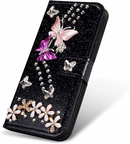 Losin متوافق مع iPhone 16 Plus Wallet Case مع فتحات البطاقة الفاخرة ثلاثية الأبعاد بريق Glitter Diamond Rhinestons Butterfly Design Form in Saudi Arabia
