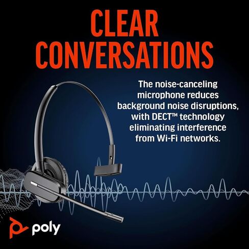 Poly Plantronics CS540 Wireless DECT Headset - Single Ear - Convertible - Noise Cancelling Microphone Bundle Including: Base, Headband, Ear Tips, Goby Labs Headphone Cleaner, Fiber Cloth in Saudi Arabia
