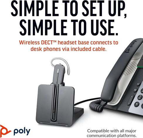 Poly Plantronics CS540 Wireless DECT Headset - Single Ear - Convertible - Noise Cancelling Microphone Bundle Including: Base, Headband, Ear Tips, Goby Labs Headphone Cleaner, Fiber Cloth in Saudi Arabia