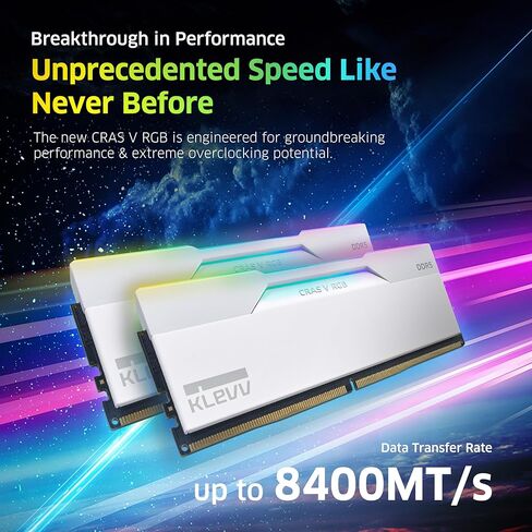 KLEVV CRAS V RGB DDR5 64GB (2x32GB) 6400MHz CL32 A-DIE 1.35V Gaming Desktop Ram Memory SK Hynix Chip XMP 3.0 / AMD Expo Ready - White (KD5BGUA80-64A320J) in Kuwait