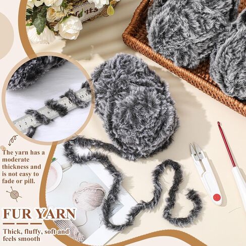 Threlaco 3 Skeins Faux Fur Yarn Soft Fur Yarn Fluffy Yarn Plush Chunky Knit Yarn Winter Eyelash Yarn for Knitting Crocheting Crafting Blanket Rug Clothes, Total Length 3 X105 ft in Saudi Arabia