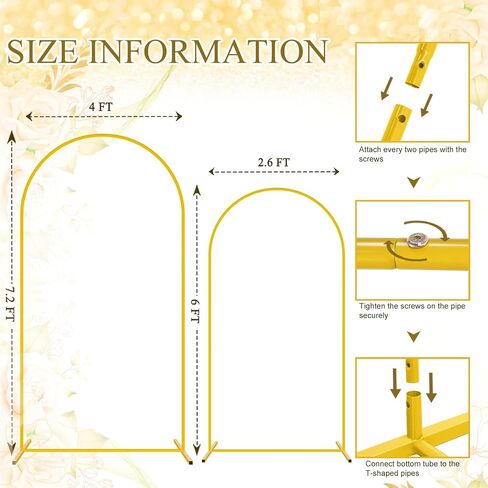 FOTSHARER 6FT 7.2FT Gold Wedding Arch Stand Birthday Arch Backdrop Stands Set of 2 Outdoor Balloon Arched Stand Metal Backdrop Stand Arch for Garden Arbor Baby Bridal Shower Photo Booth Decorations in Kuwait