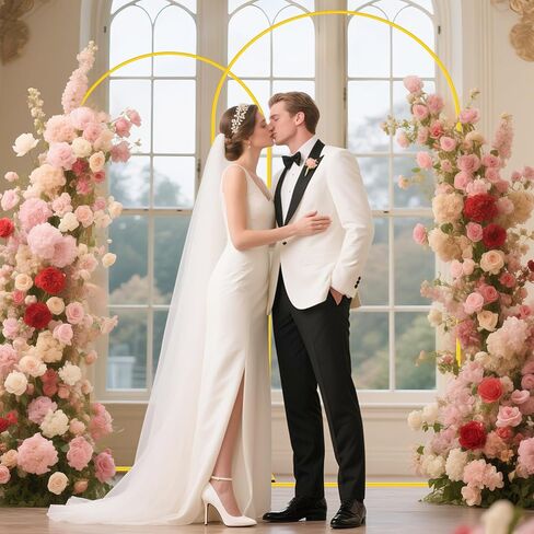 FOTSHARER 6FT 7.2FT Gold Wedding Arch Stand Birthday Arch Backdrop Stands Set of 2 Outdoor Balloon Arched Stand Metal Backdrop Stand Arch for Garden Arbor Baby Bridal Shower Photo Booth Decorations in Kuwait
