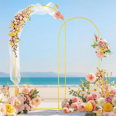 FOTSHARER 6FT 7.2FT Gold Wedding Arch Stand Birthday Arch Backdrop Stands Set of 2 Outdoor Balloon Arched Stand Metal Backdrop Stand Arch for Garden Arbor Baby Bridal Shower Photo Booth Decorations in Kuwait