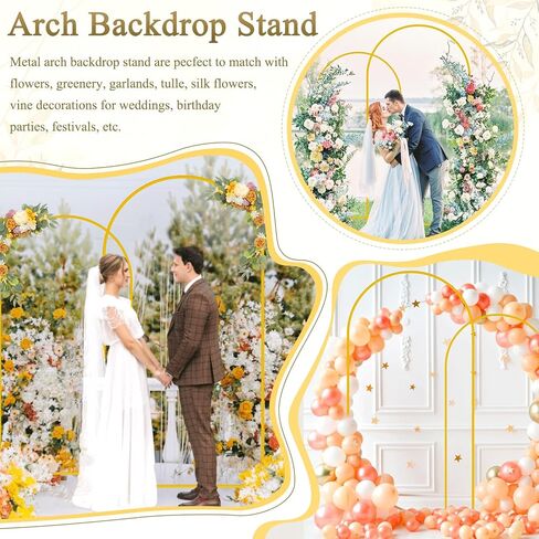 FOTSHARER 6FT 7.2FT Gold Wedding Arch Stand Birthday Arch Backdrop Stands Set of 2 Outdoor Balloon Arched Stand Metal Backdrop Stand Arch for Garden Arbor Baby Bridal Shower Photo Booth Decorations in Kuwait