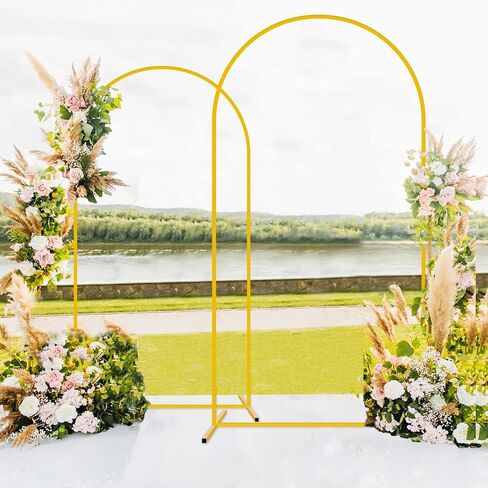 FOTSHARER 6FT 7.2FT Gold Wedding Arch Stand Birthday Arch Backdrop Stands Set of 2 Outdoor Balloon Arched Stand Metal Backdrop Stand Arch for Garden Arbor Baby Bridal Shower Photo Booth Decorations in Kuwait