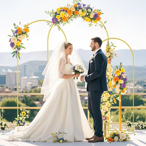 Fotsharer 6ft 7.2ft Gold Wedding Arch Stand Stand Arch Arch Backdrop Stands مجموعة من 2 بالون في الهواء الطلق مقوسة القوس المعدني على خلفية الحديقة لحديقة الأطفال الزفاف الدش الزفاف in Kuwait