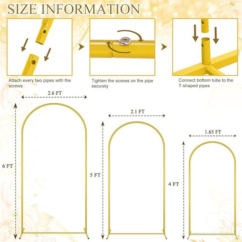Fotsharer 6ft 7.2ft Gold Wedding Arch Stand Stand Arch Arch Backdrop Stands مجموعة من 2 بالون في الهواء الطلق مقوسة القوس المعدني على خلفية الحديقة لحديقة الأطفال الزفاف الدش الزفاف in Kuwait