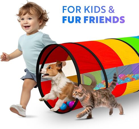 Playz Kids Play Tunnel for Toddlers 1-3 and Up, Large 21" Opening Colorful Rainbow Pop Up Baby Tunnel for Kids to Crawl Through, Indoor & Outdoor Kids Tunnel for Babies, Cat, Dog, Pets Crawling Tunnel in Kuwait