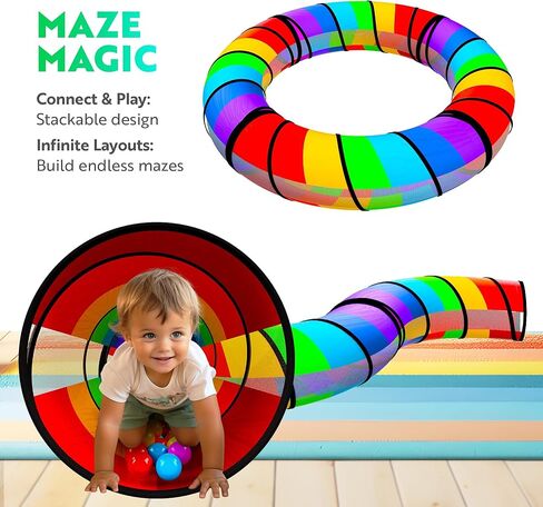 Playz Kids Play Tunnel for Toddlers 1-3 and Up, Large 21" Opening Colorful Rainbow Pop Up Baby Tunnel for Kids to Crawl Through, Indoor & Outdoor Kids Tunnel for Babies, Cat, Dog, Pets Crawling Tunnel in Kuwait