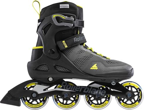 حذاء التزلج المضمّن للياقة البدنية للرجال من Rollerblade Macroblade 80، أسود وليموني، أحذية التزلج مضمنة الأداء in Saudi Arabia