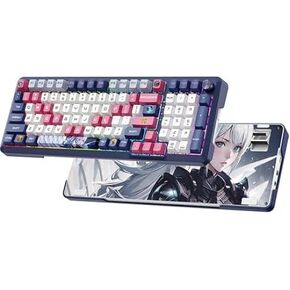 Wireless Anime Mechanical Keyboard and Mouse, 98-Key RGB Spacer 2.4GHz/Wired/Bluetooth Keyboard, Lightweight Programmable 26K DPI Bluetooth Anime Gaming Mouse