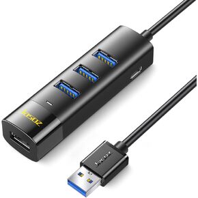 KAGO USB Hub 4 Ports - Multiple USB 3.0 Hub with 5Ft Cable, USB-A Splitter Extender with USB Type-C Power Port, for Laptop,Desktop, Windows, Linux, PC