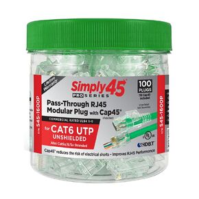 ProSeries Cat6 Unshielded Pass-Through RJ45 Modular Plugs with Cap45-100 Piece Jar